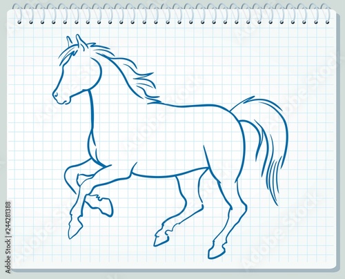 Prancing horse portrait. Vector sketch