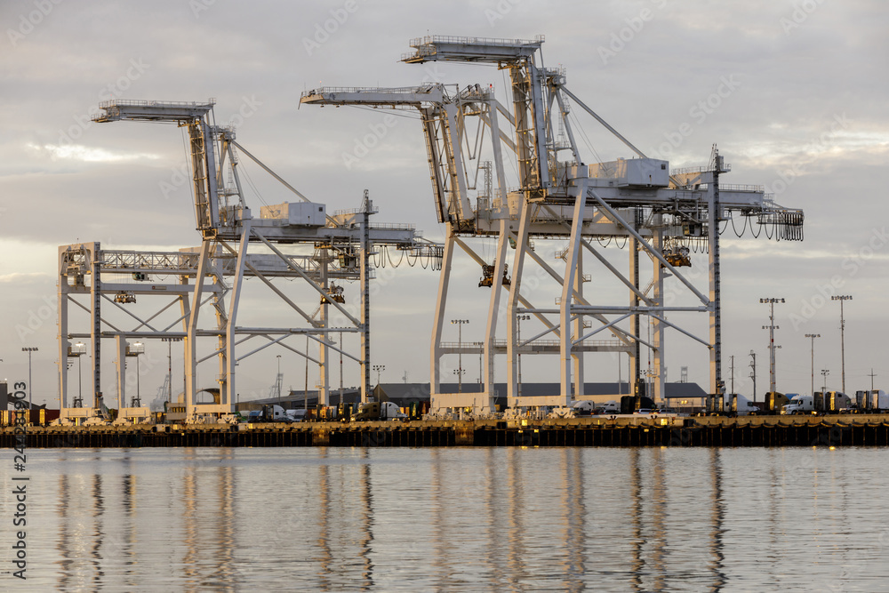 Shipping Container Cranes in the Port of Oakland. Oakland Estuary, California, Alameda County, USA.