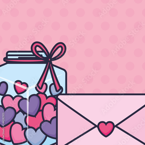 cute mason jar with love hearts and envelope