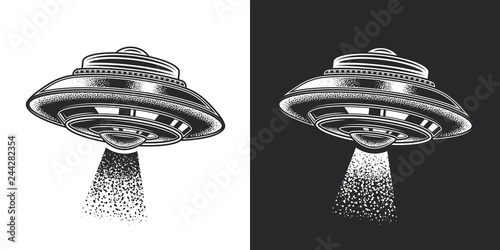 Monochrome vector illustration of a flying saucer