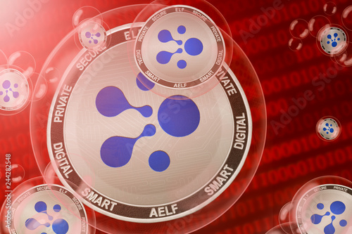 aelf crash  aelf  ELF  coins in a bubbles on the binary code background. Close-up. 3d illustration