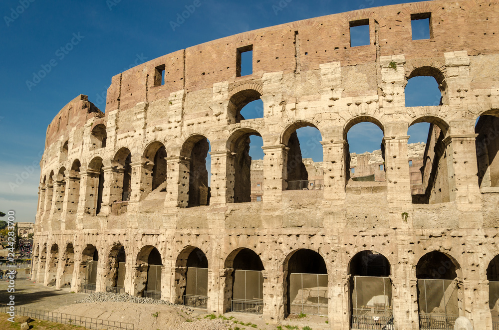 the colosseum in Rome, view of the facade of Colosseum in Rome, Italy