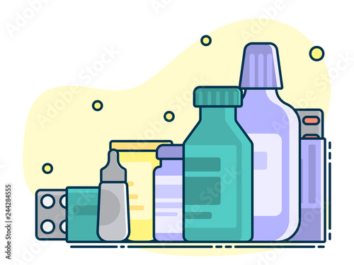medical set of various pills and containers