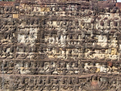 close-up texture of stone carving in the Temple of Angkor Wat in Seam Reap City, Cambodia in 2012 , 9th December.