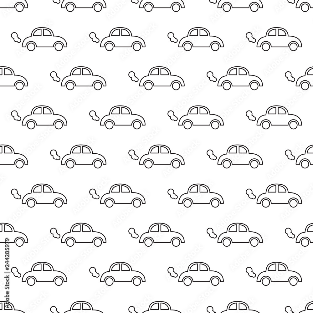Vector seamless pattern with outline cartoon car. Vector seamless pattern with outline cartoon car.