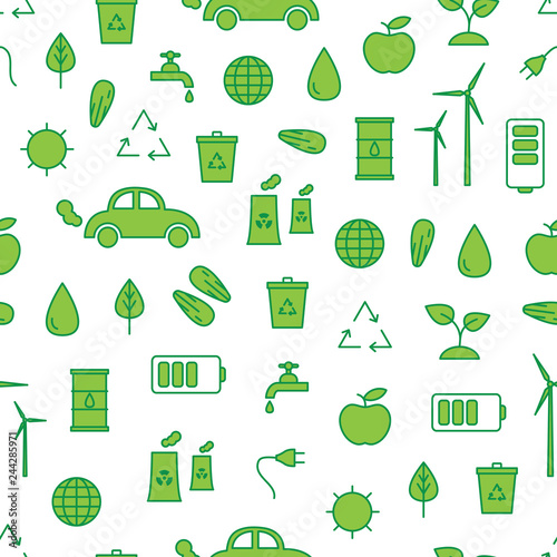 Vector seamless pattern with eco symbols. Ecology seamless pattern.