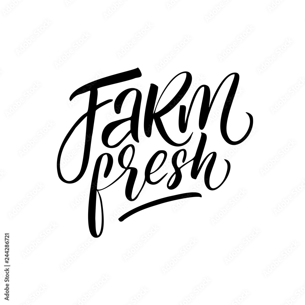 Vector logo design template in trendy linear style with hand-lettering - Farm fresh - vegetarian and organic food badge or emblem for food packaging - label.