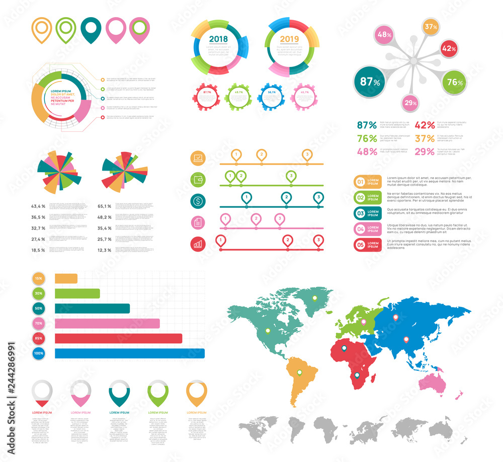 Obraz premium Flat infographic elements. Presentation chart elements vector set