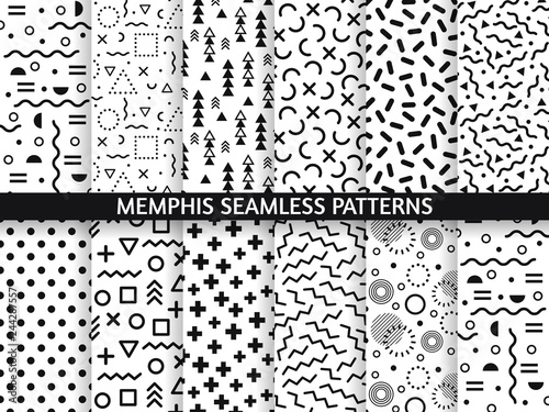 Memphis seamless patterns. Funky pattern  retro fashion 80s and 90s print pattern texture. Geometric graphics style textures vector set