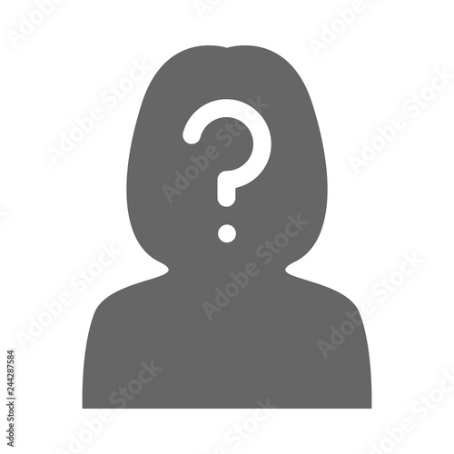 Woman silhouette with question mark on her head. Vector icon.