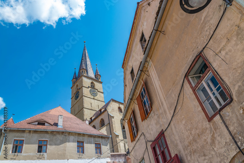 Lutheran Cathedral of Saint Mary on a beautiful sunny summer day in Sibiu, Transylvania region, Romania
