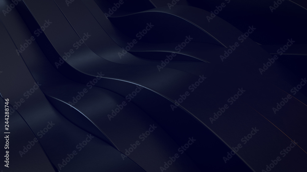 3d render black elegant background with abstract waves line effect