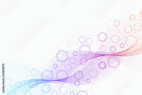 Abstract hexagonal background with waves. Hexagonal molecular structures. Futuristic technology background in science style. Graphic hex background for your design. Vector illustration