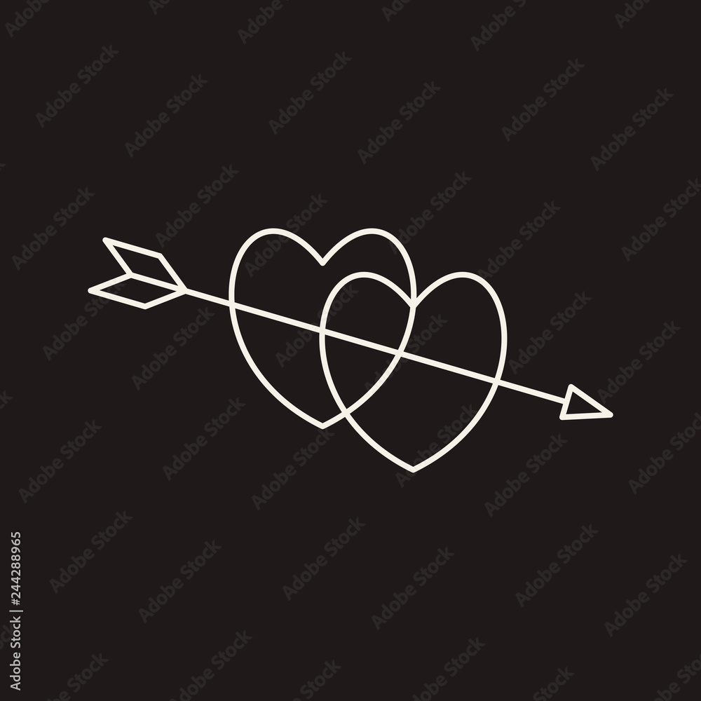 Linear illustration of an icon of two hearts Linear illustration of an icon of two hearts
