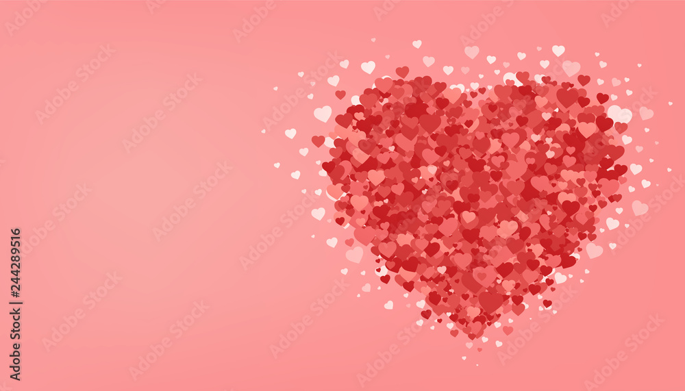 Big red heart on pink background. Valentine's day. Romantic greeting card. Love festive poster. Vector illustration.