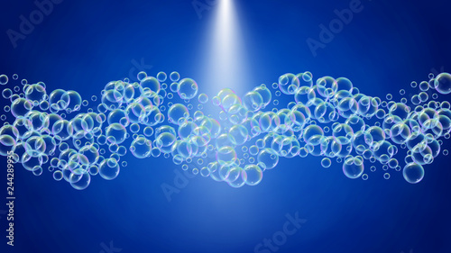 Bubble foam. Detergent and shampoo suds for bath. Soap.