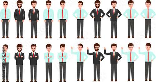 a set of five businessmen standing in four different poses