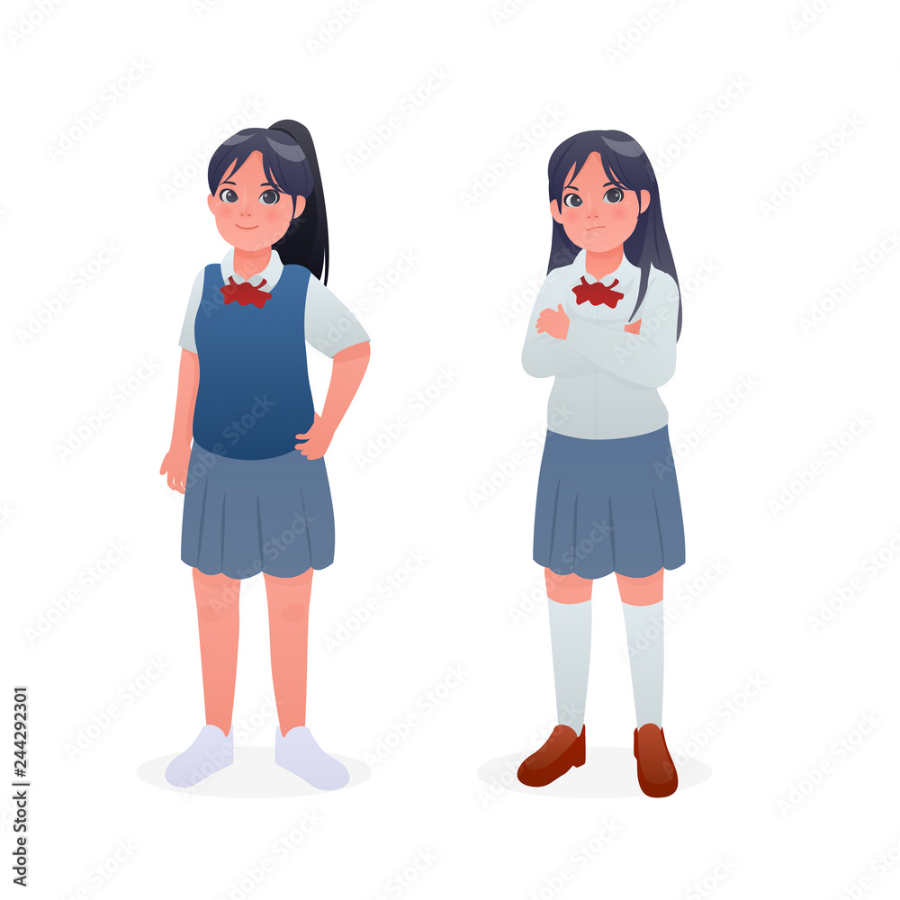 Cute Young Student Girl Wearing Japanese Uniform Character Design Cartoon  Vector Illustration Stock Vector | Adobe Stock