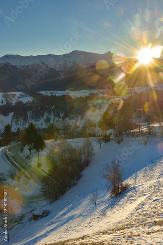 Magical winter mountain landscape on wild Transylvania mountain hills.