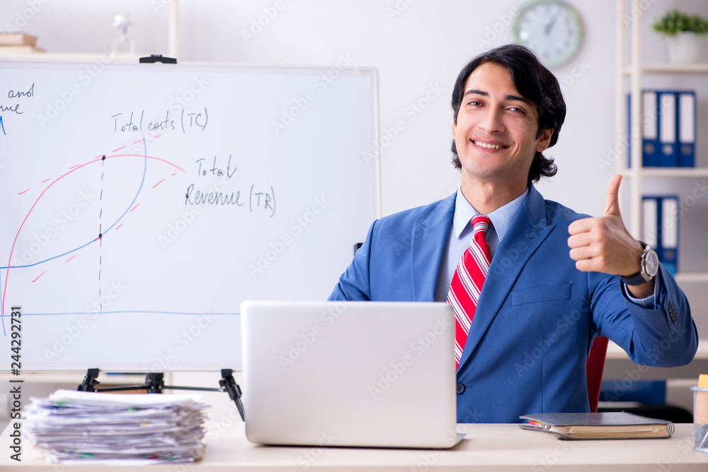 Busy businessman explaining business charts Busy businessman explaining business charts