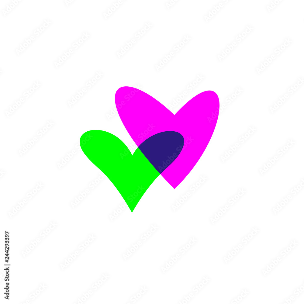 Hearts icon green and purple on white Hearts icon green and purple on white
