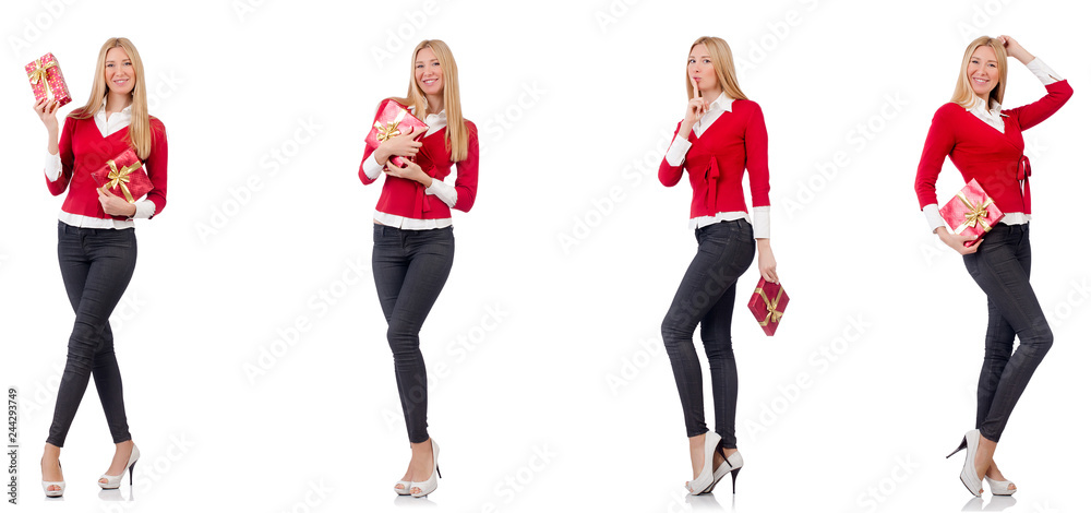 Beautiful woman with giftboxes isolated on white Beautiful woman with giftboxes isolated on white