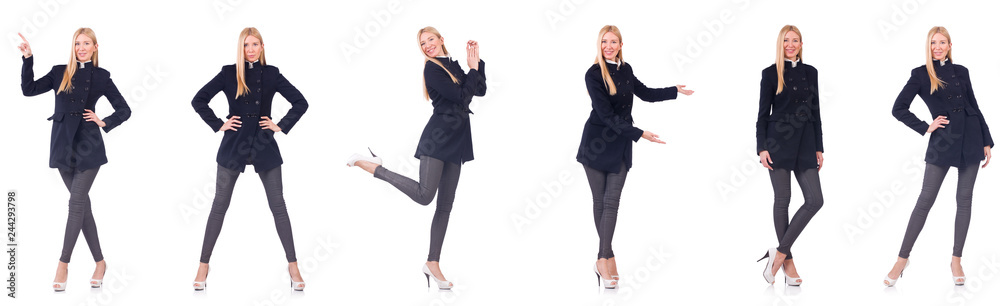 Beautiful woman in black coat isolated on white Beautiful woman in black coat isolated on white