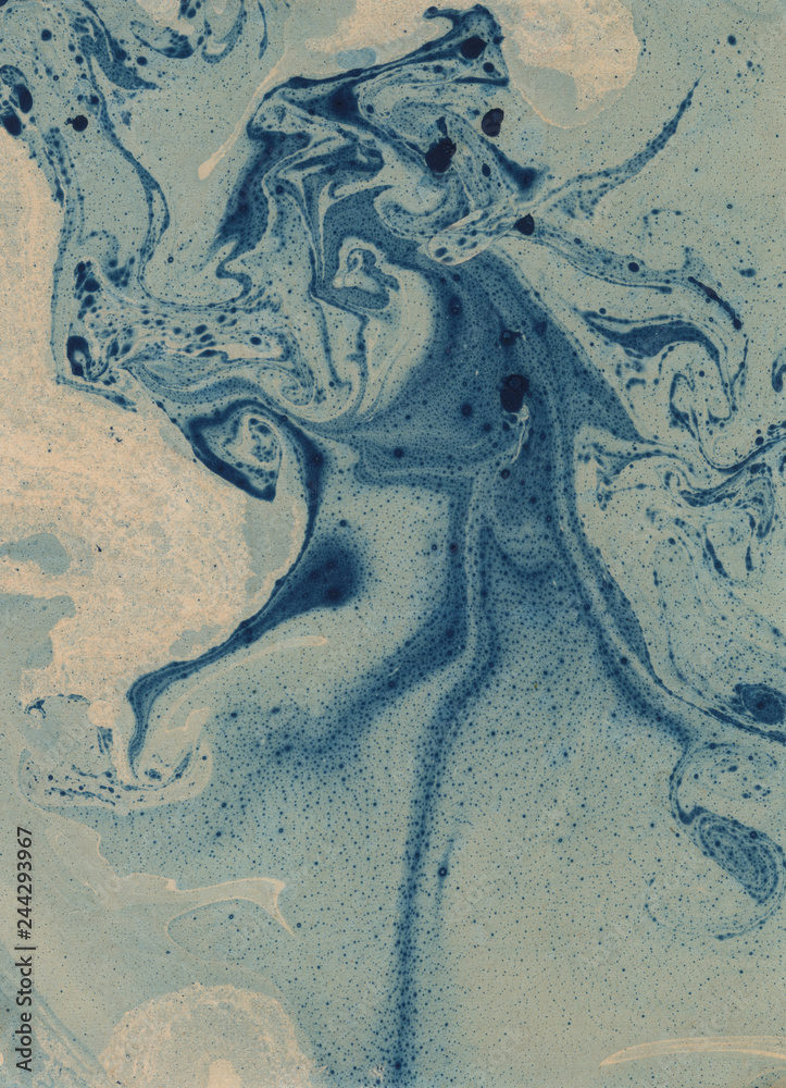 Obraz premium Stains of paint on paper. The texture of the splashes and spots of paint. EBRU- Ancient oriental drawing technique. Chaotic abstract organic design. Marbleized.