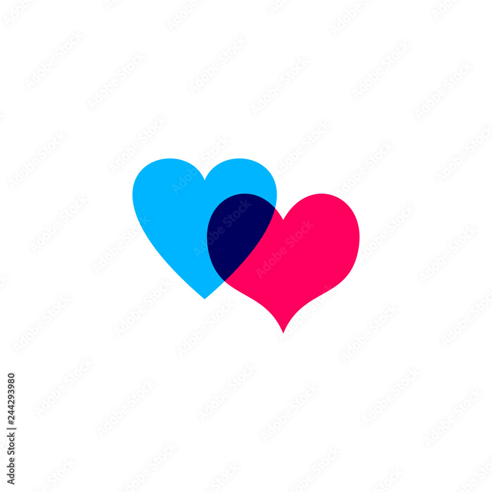Hearts icon blue and pink on white