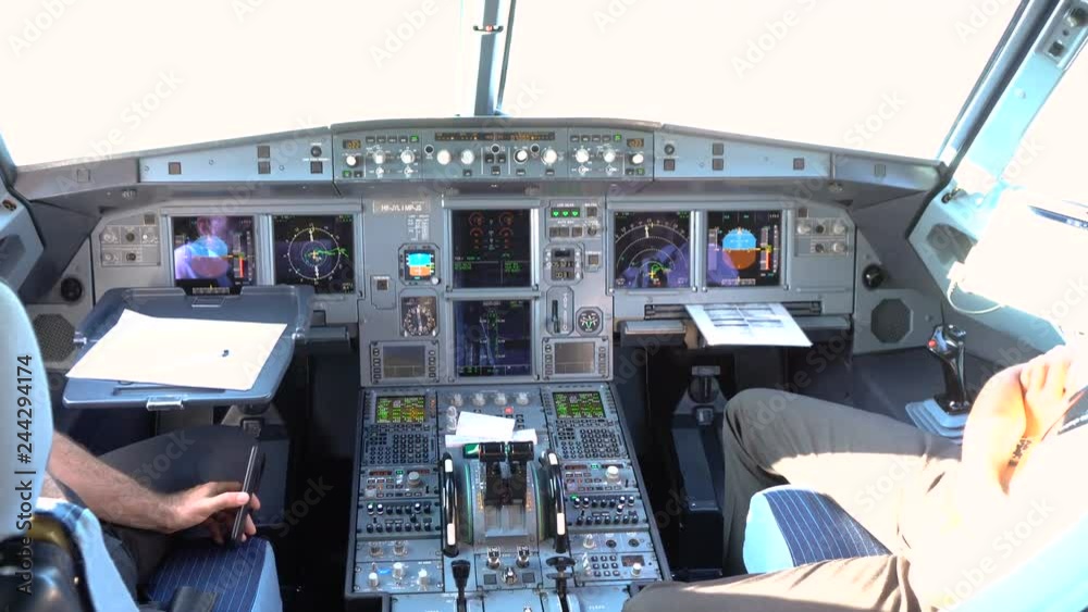 Inside Cockpit of Commercial Passenger Airplane