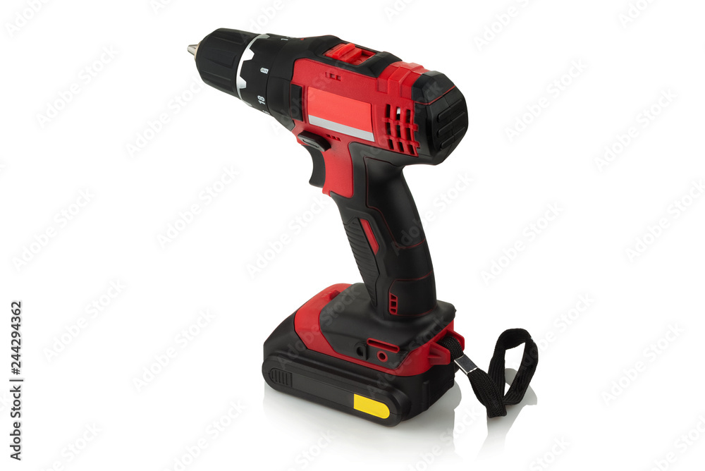 cordless drill, screwdriver on white background