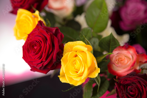 Bouquet of roses on a black background for valentine s day.