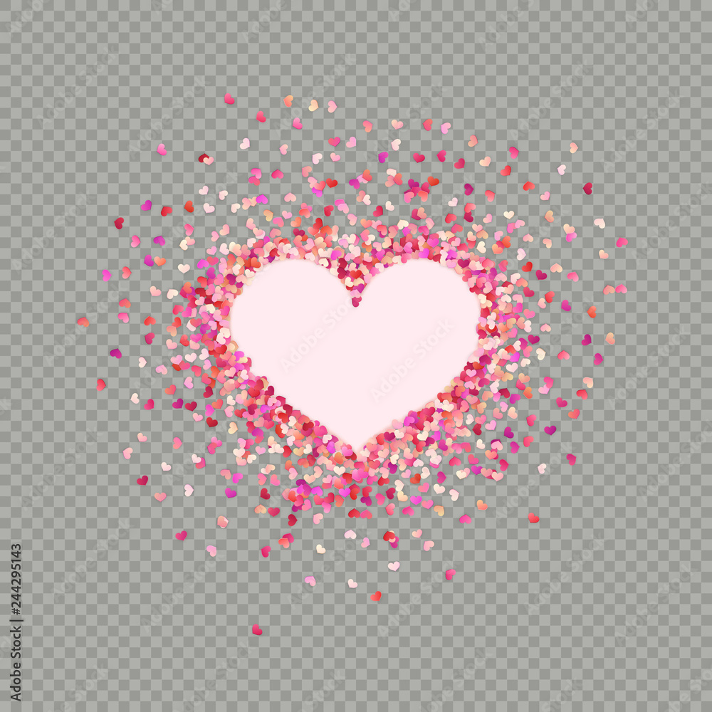 Heart shape paper confetti. Valentines petals top view. Isolated on transparent background. EPS 10
