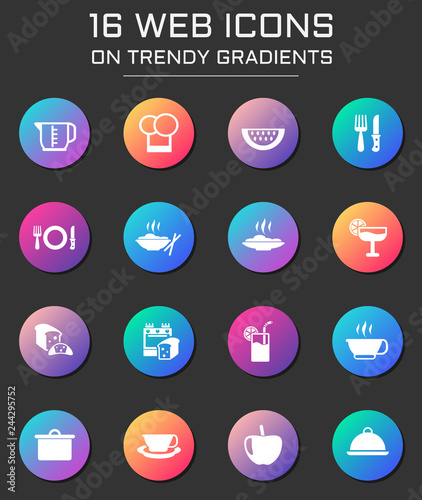 kitchen icon set. kitchen web icons on round trendy gradients