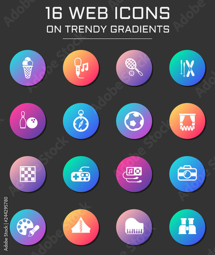 leisure icon set. leisure web icons on round trendy gradients