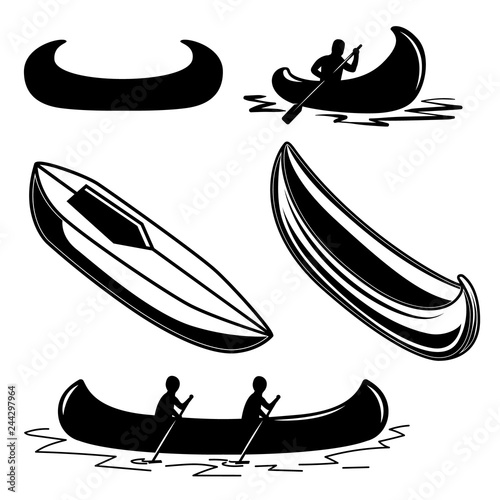 Set of canoe icons. Design element for logo, label, emblem, sign, badge.
