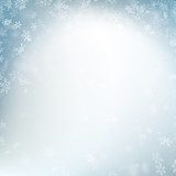 Blue blurred winter banner with snow flakes. EPS 10