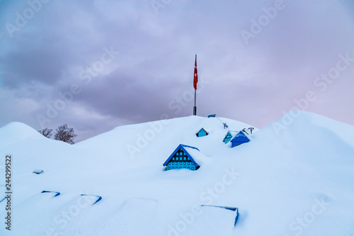 Paladoken ski resort representative with small house at the entrance of Erzurum © muratani