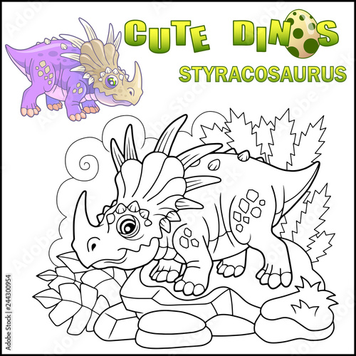 cartoon cute prehistoric dinosaur styracosaurus, funny illustration
