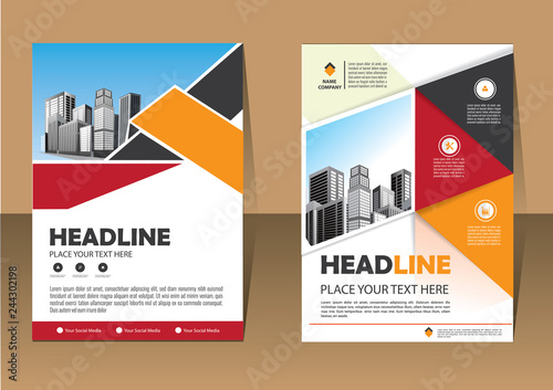 Brochure template layout, cover design annual report, magazine, flyer or booklet in A4 with blue geometric shapes on polygonal background