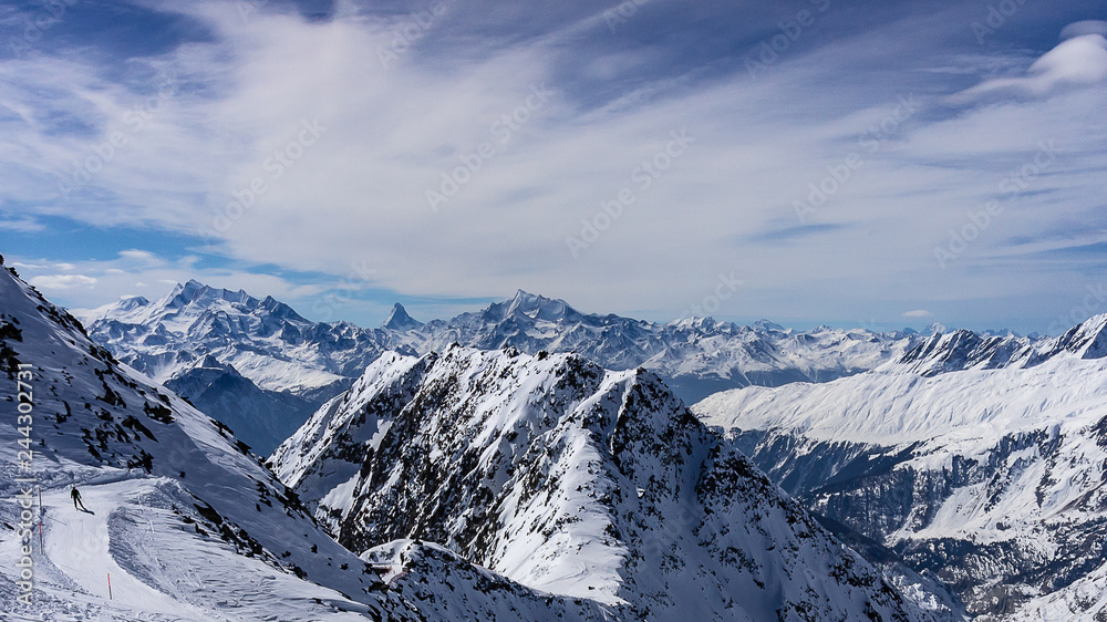 View on snow alps, from Eggishorn to Matternhorn 