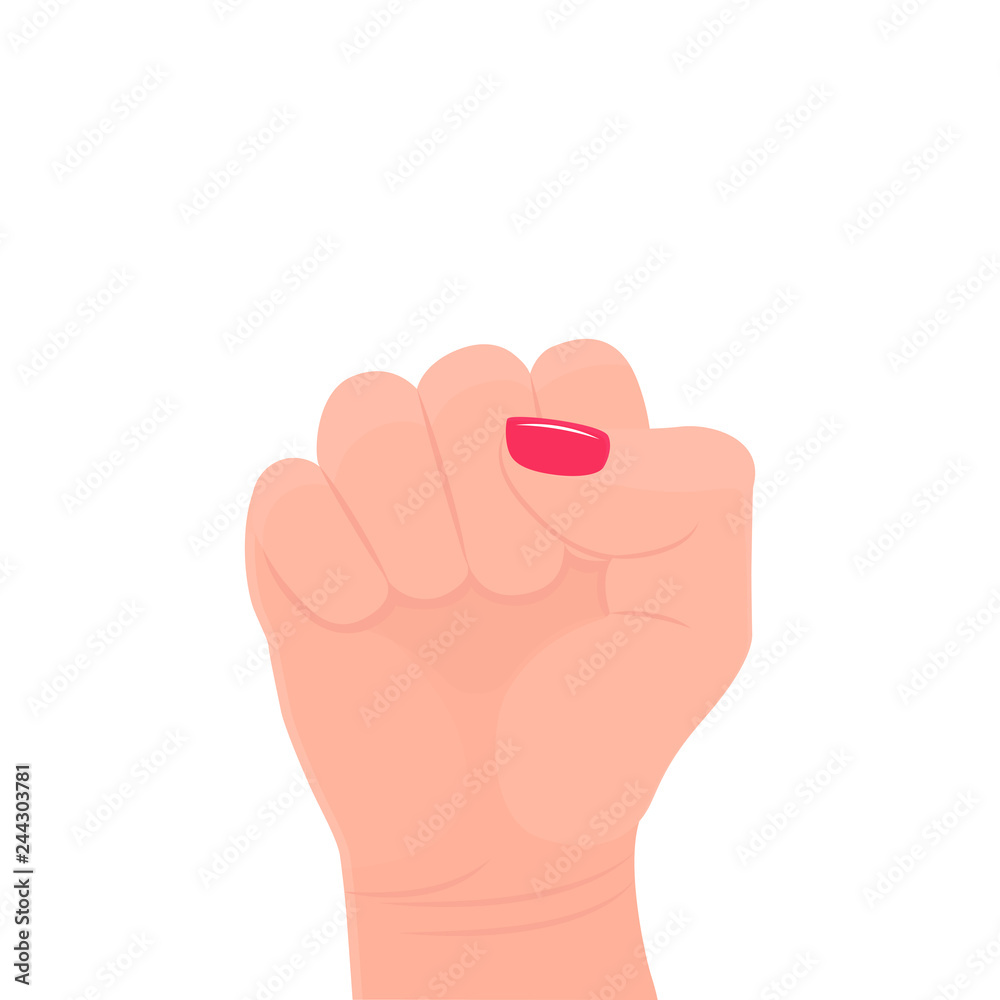 Female hand clenched into a fist. fight, victory, battle. Women's union. Girl feminism. Female hand clenched into a fist. fight, victory, battle. Women's union. Girl feminism.