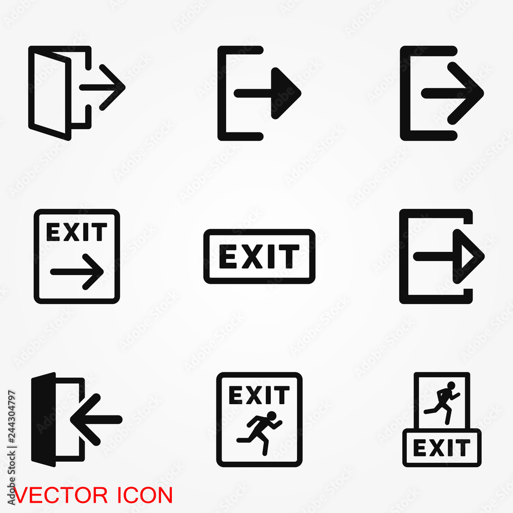 The exit icon. Logout and output, outlet, out symbol. Vector logo