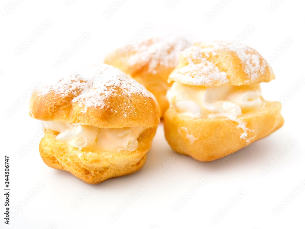 Tree cream puffs on white background Tree cream puffs on white background