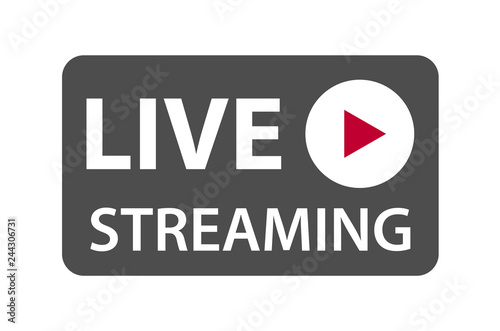Live streaming icon vector symbol, isolated on white background. Button video player