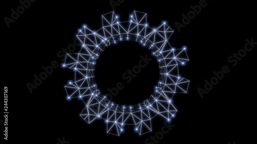 Wire-frame gear with luminous dots. 3d illustration