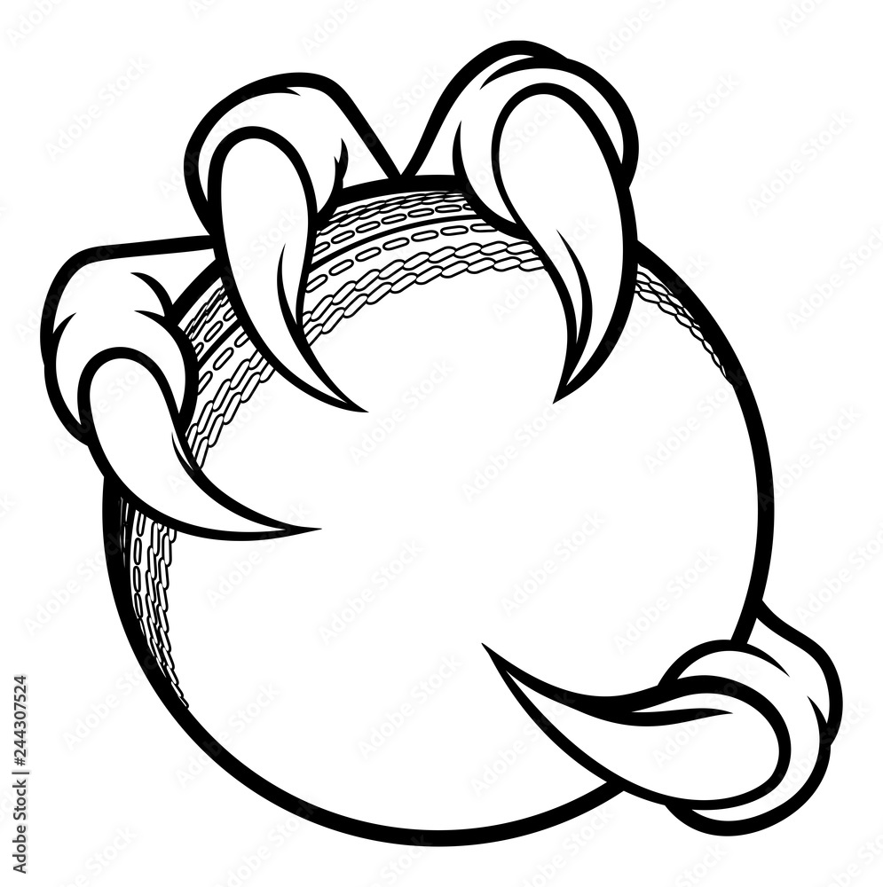 Eagle, bird or monster claw or talons holding a cricket ball. Sports graphic. Eagle, bird or monster claw or talons holding a cricket ball. Sports graphic.