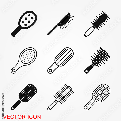 Hair brush icon logo, illustration, vector sign symbol for design