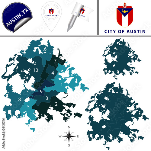 Map of Austin, TX with Districts photo
