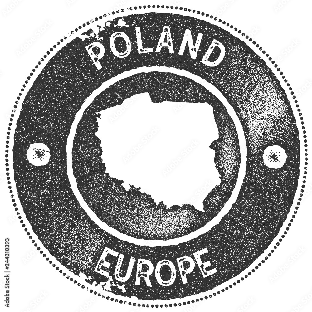 Obraz premium Poland map vintage stamp. Retro style handmade label, badge or element for travel souvenirs. Dark grey rubber stamp with country map silhouette. Vector illustration.